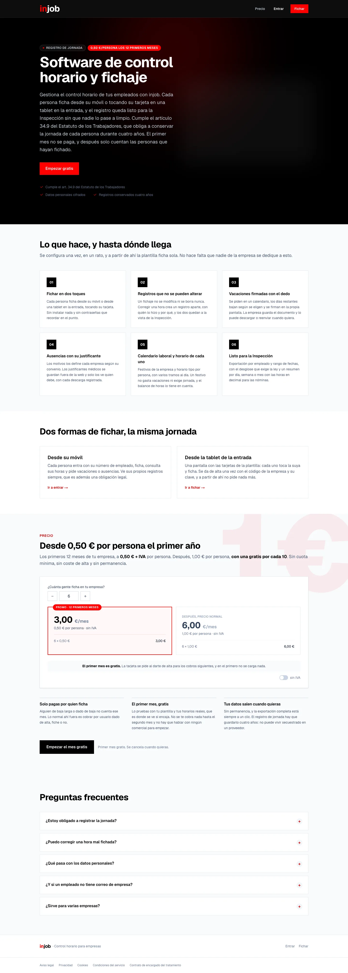 Portada de injob.es: software de control horario y fichaje