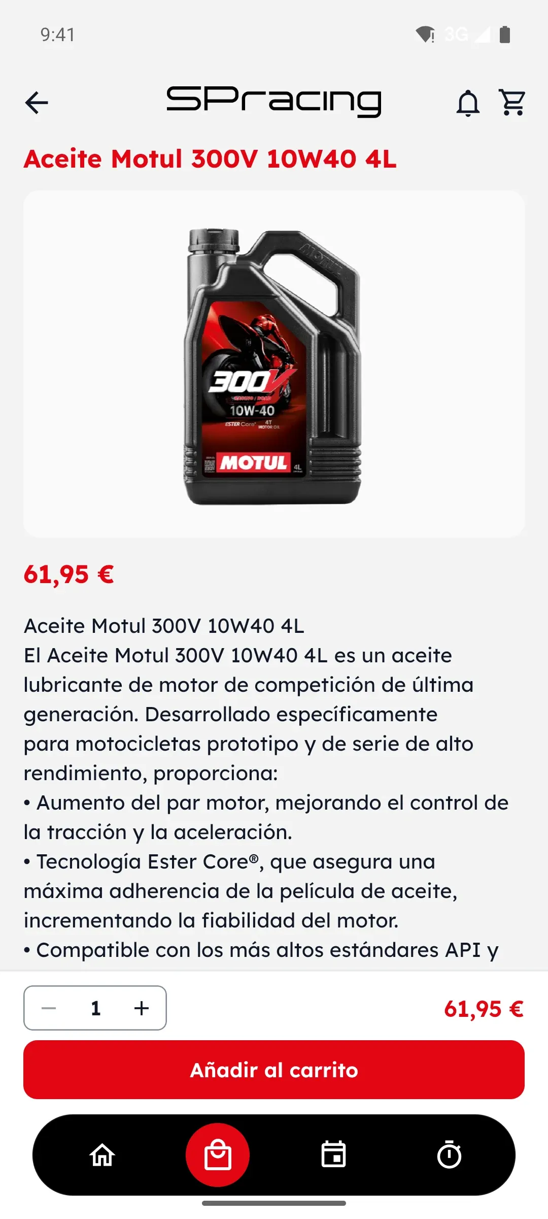 Ficha de un producto con su precio y el botón de añadir al carrito