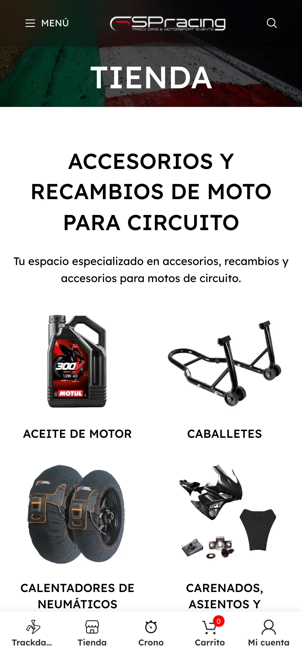 La tienda de spracing.es en el móvil